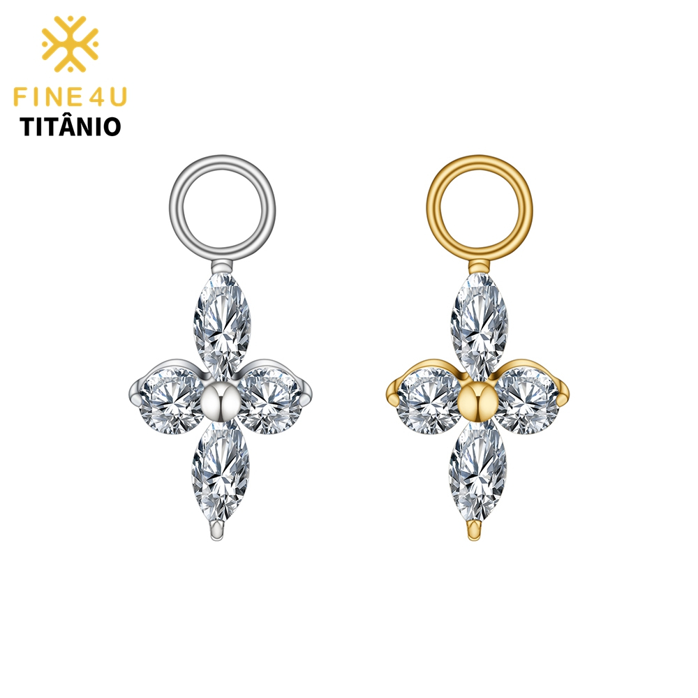 FINE4U Titânio Pingente Para Brinco Piercing com Zircônia De Quatro Pontos Estrela