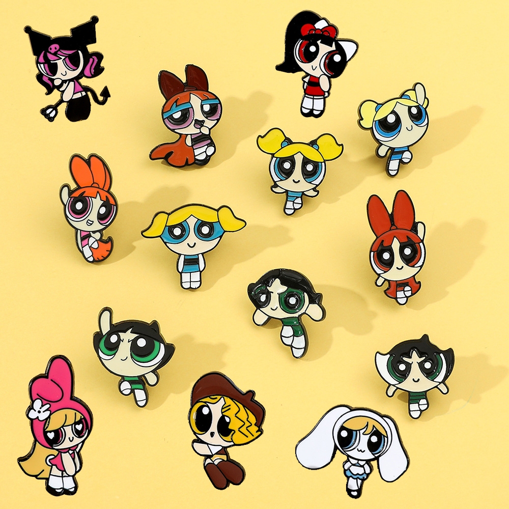 Animação De Desenhos Animados Powerpuff Girls Brooch Metal Badge Acessório Pin
