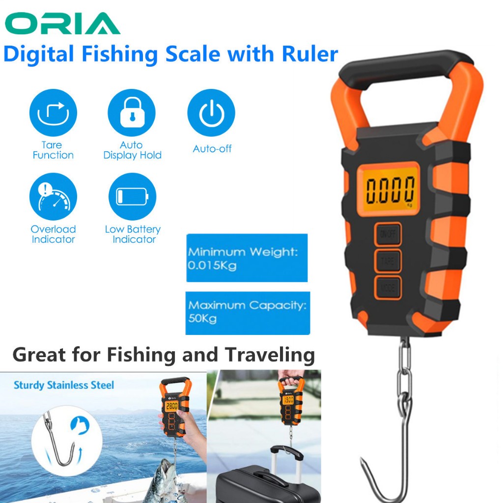 ORIA 50KG Balança Portátil De Viagem De Pesagem De Bagagem Digital De Pesca Cozinha Alimentos Com Régua