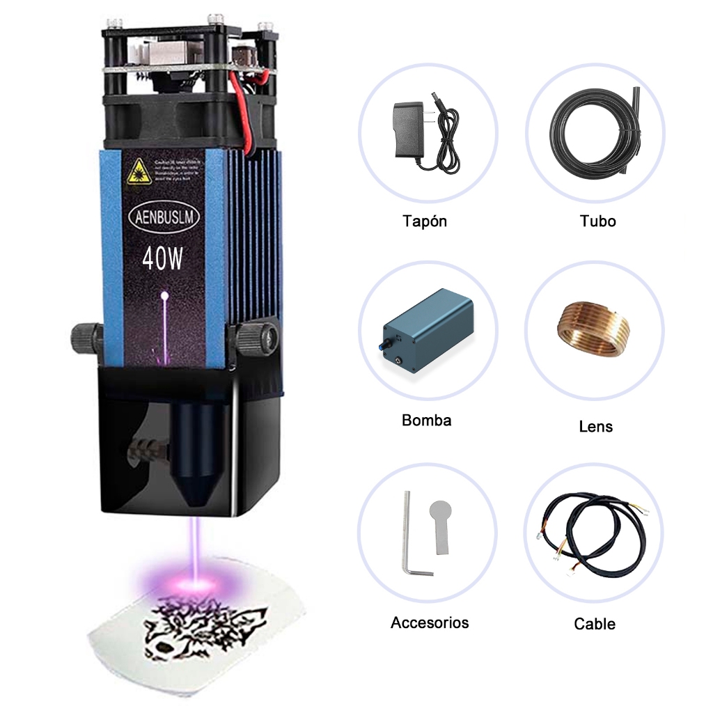 AENBUSLM 40W Módulo de gravação a laser Máquina de gravação a laser com bico Bomba de ar auxiliar de ar
