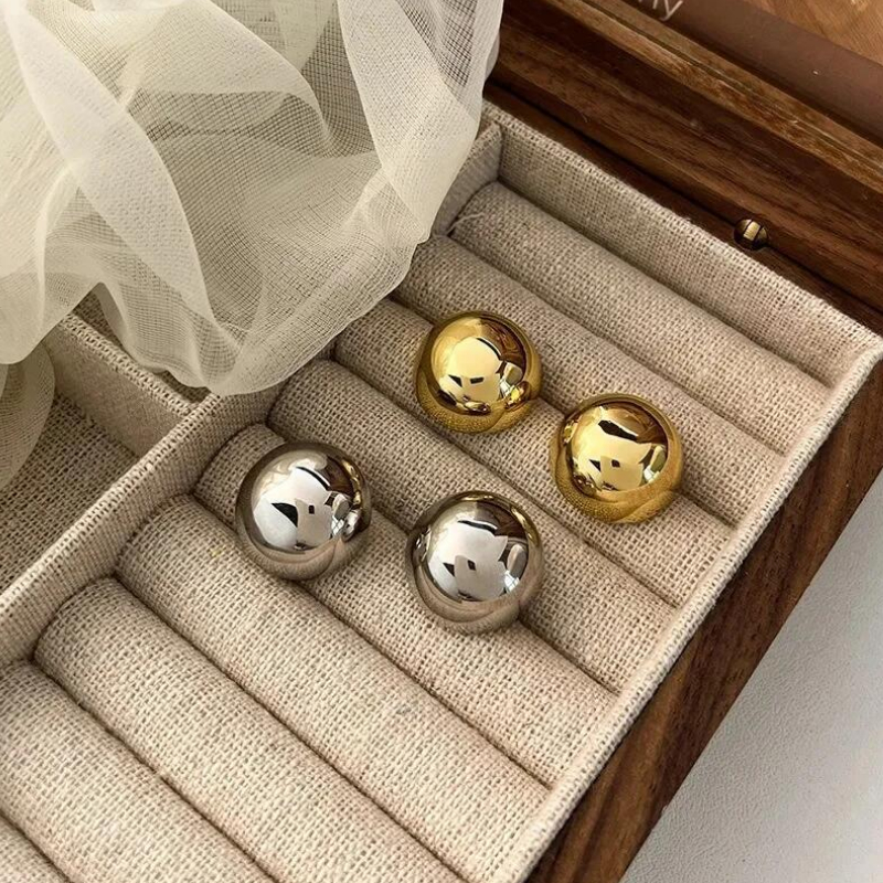 Brincos Hemisféricos de Moda High-End Glossy em Oferta na Shopee