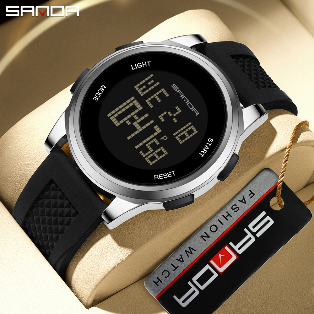 Relógio Eletrônico Masculino À Prova D'água SANDA Digital Homem Do Exército Militar De Pulso Esportivo Top Brand Luxury LED Stopwatch D'água 9067-1
