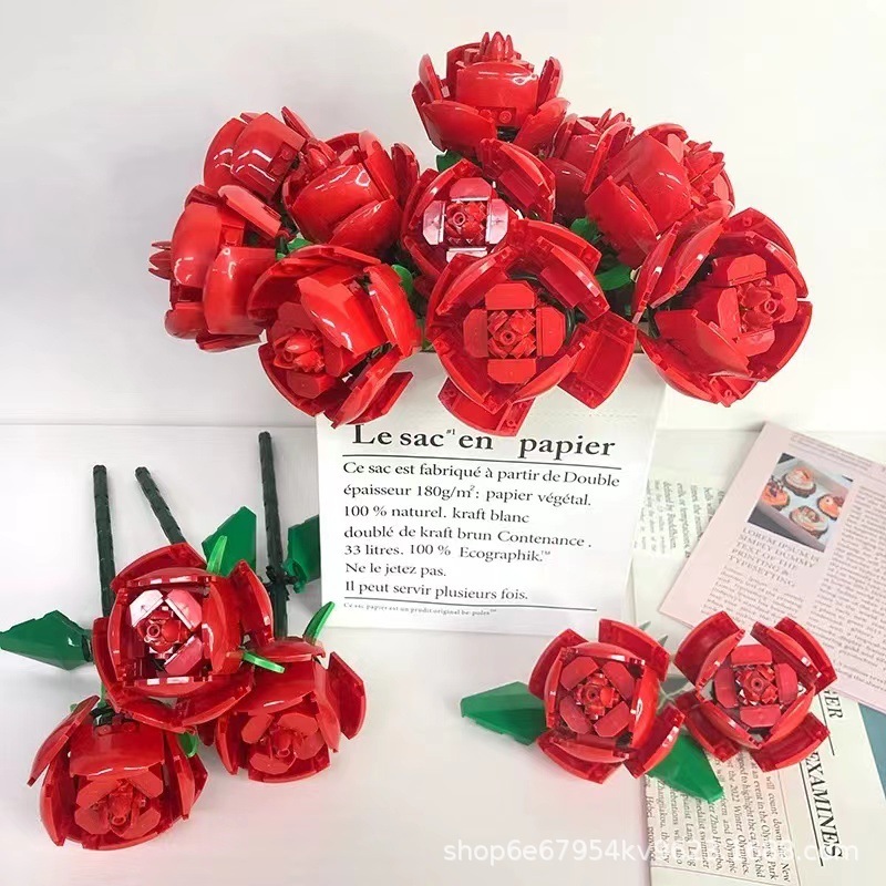 Dia dos Namorados Rosa Blocos de Construção Buquê Preservado Montagem Educacional B