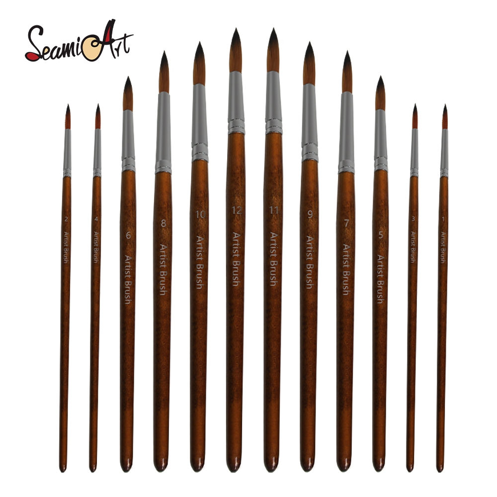 SeamiArt 5/12 Pcs . Conjunto De Pincel De Nylon Para Pintura Capilar De Diferentes Cores Óleo De Aquarela Gouache Acrílico