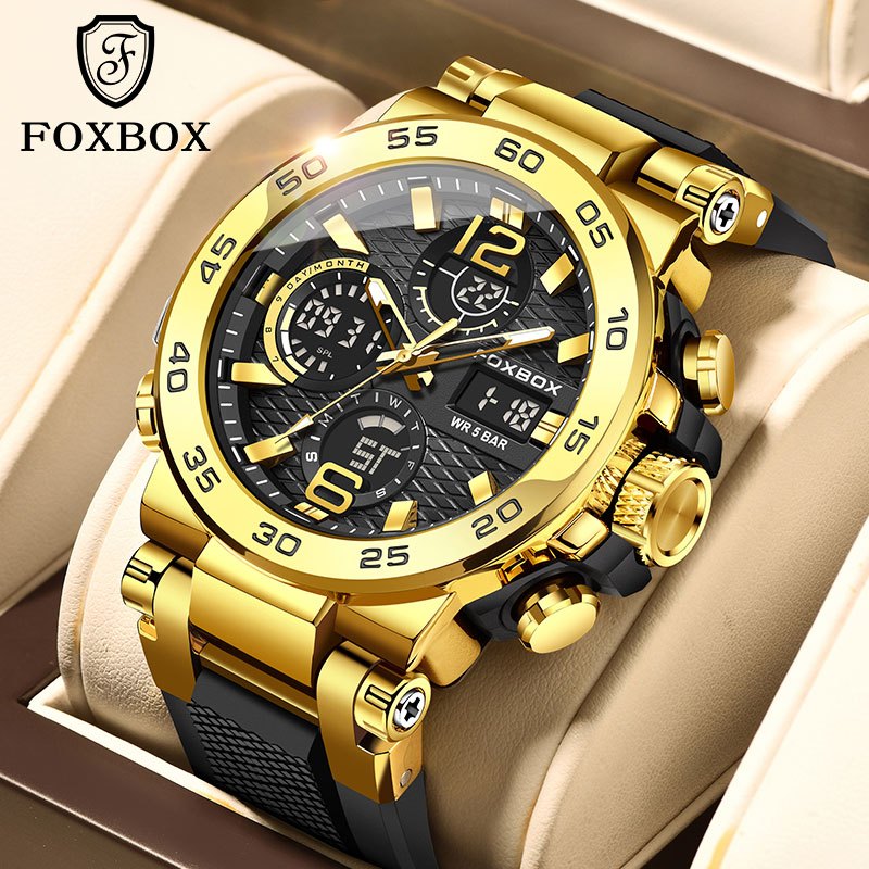 FOXBOX Relógio Digital Homem De Pulso À Prova D'água LED Quartzo Esportivo Grande