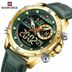 Naviforce 9208 Relógio De Luxo Marca Homens Lcd Relógios Esportivos Digitais À Prova D'água Quartzo Data Correia De Couro Masculino