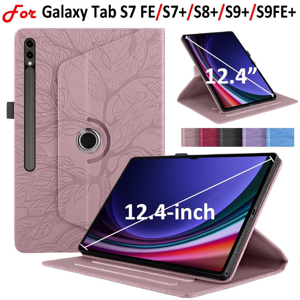 Moda 360 De Suporte Rotativo 3D Estilo Árvore Capa De Couro Para Samsung Galaxy Tab S9+ S8+ S7 FE S9+ 5G 12,4 " Polegadas SM-X616 X610 X810 X816 X800 T970 T730 T735