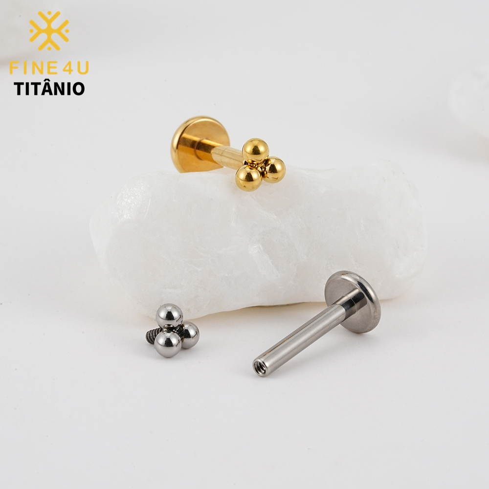 FINE4U 100% Titânio 3 bola Tragus Helix Bola Labret Cartilagem