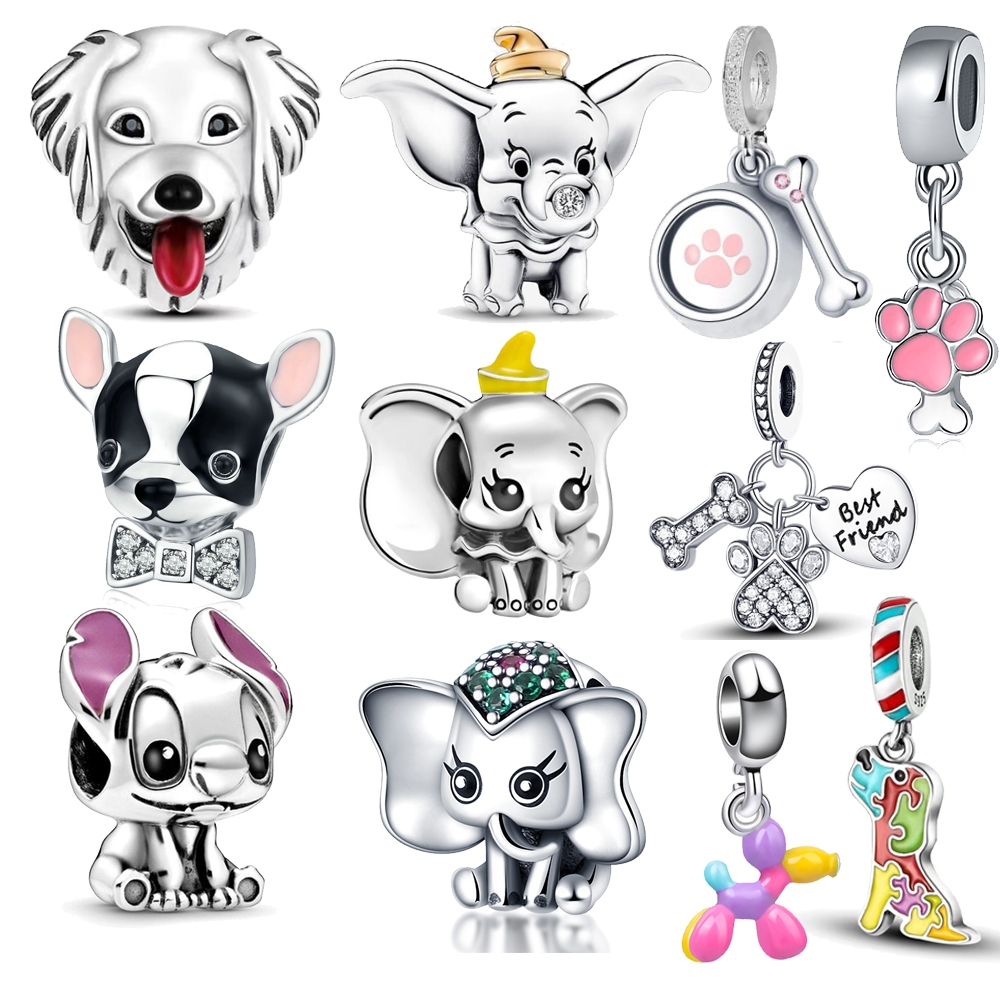 Berloque Animais Bonitos Em Forma De Prata 925 Encanta Pata Cachorro Elefante Gato Contas De Encanto Para Pulseira Bijuteria