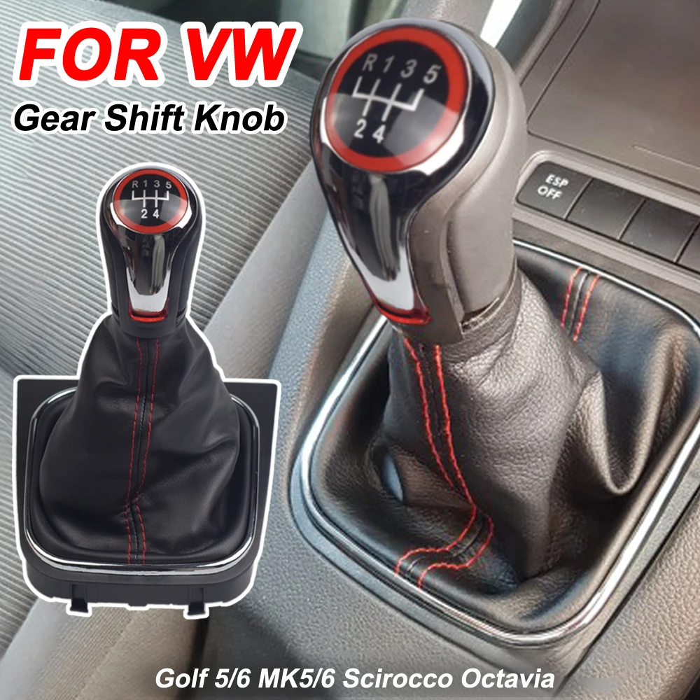 Manual 5 /6 Speed Car Shift Knob Stick Pen Stick Estojo de couro adequado para VW Volkswagen Golf 5 /6 MK5 /6 Scirocco (2009) Octavia (2006)