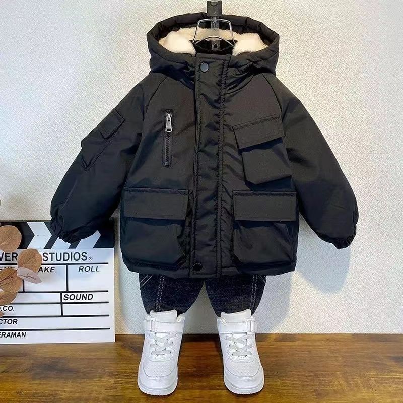 Meninos Outono-Inverno Moda Carta De Pelúcia Impressão De Casaco Com Capuz Para Crianças Zíper Sports Casacos 3-10 Anos