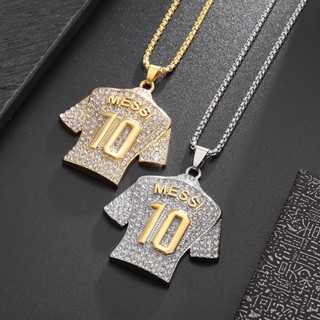 MESSI camisa n ° 10 de Messi Colar com pingente de aço titânio banhado a ouro com diamantes de futebol