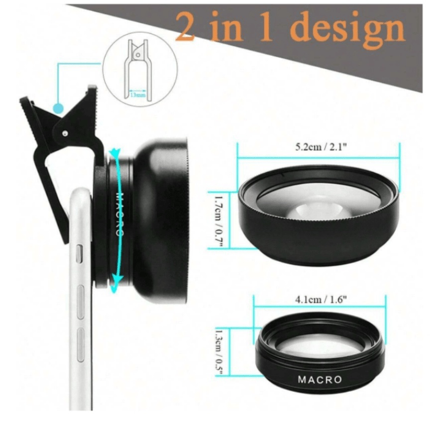 Novo Conjunto de Lentes Externas para Câmera de Telefone Portátil 2 em 1 0.45x & 49UV Grande Angular Ultra + 12.5x Macro