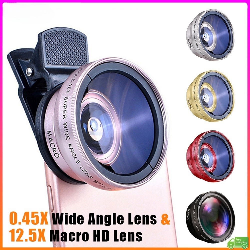 Conjunto De Lentes Externas Para Câmera Portátil 2 Em 1 0.45x E 49UV Ultra Grande Angular + Macro 12.5x Com Clipe Telefo