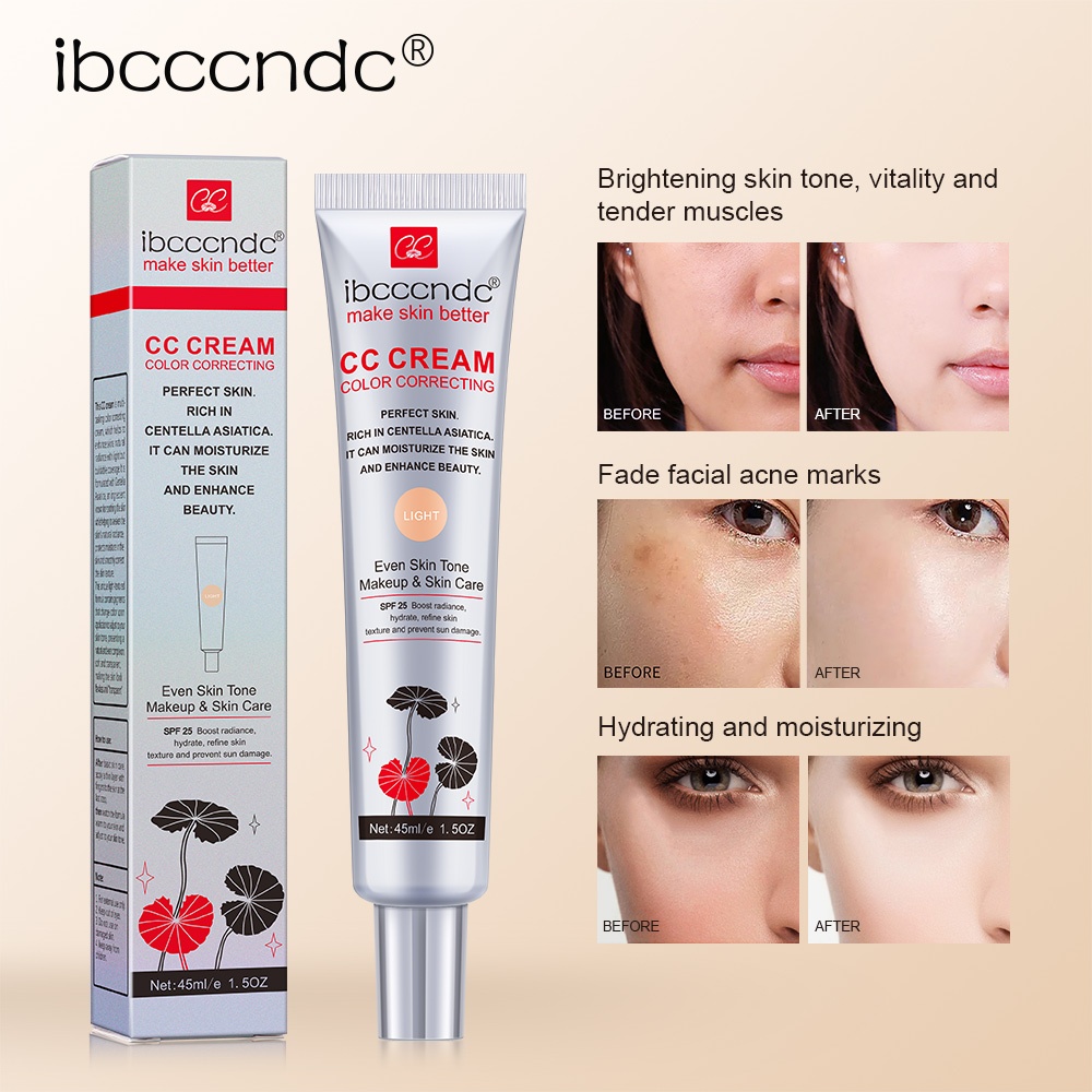 IBCCCNDC Creme CC De Correção De Cor Com Centella Asiatica , Corretivo Facial Multiuso Leve Acabamento Iluminador Suaviza E Hidratos