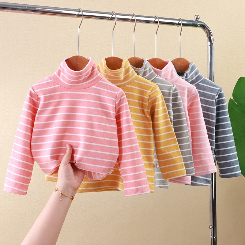 Crianças 0-12 Anos De Idadecamisa base De Gola Alta De Outono , Camiseta De Manga Comprida Listrada