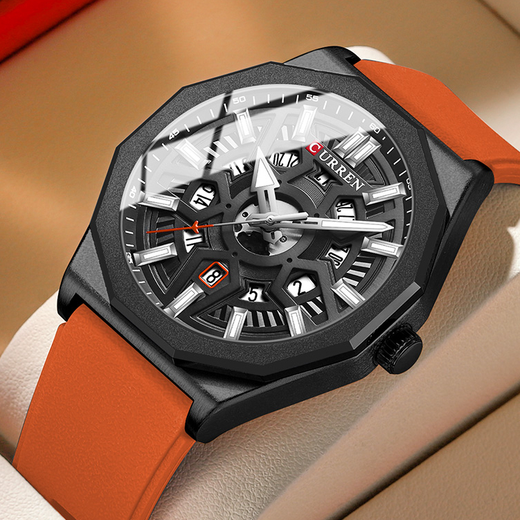 Relógios Masculinos CURREN Ponteiro Luminoso Original Data Discagem Silicone Correia Fashion Business Casual Esportes Militares Quartzo Impermeável 8437 XC