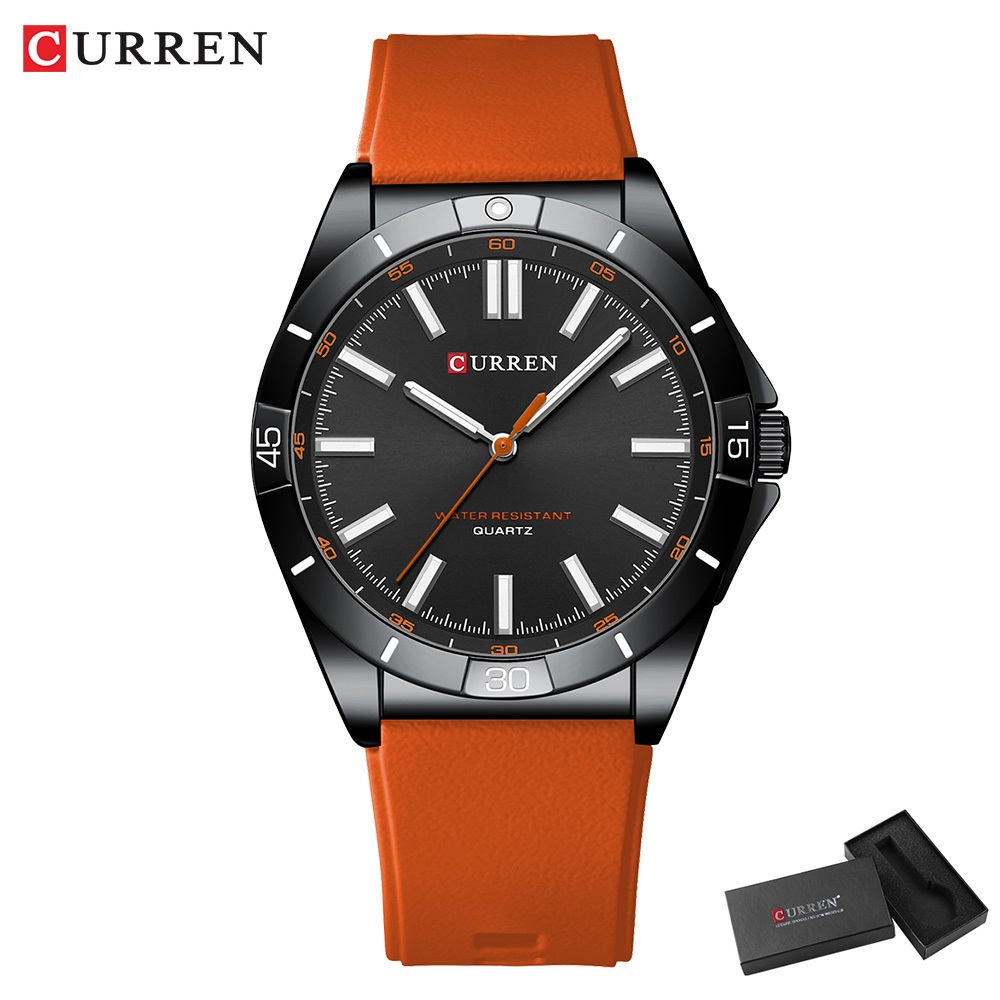 CURREN Relógio Original À Prova D'água Masculino D'água Ponteiro Luminoso Discador De Silicone Casual Simples Versátil Quartzo Esportivo Militar 3ATM 8449