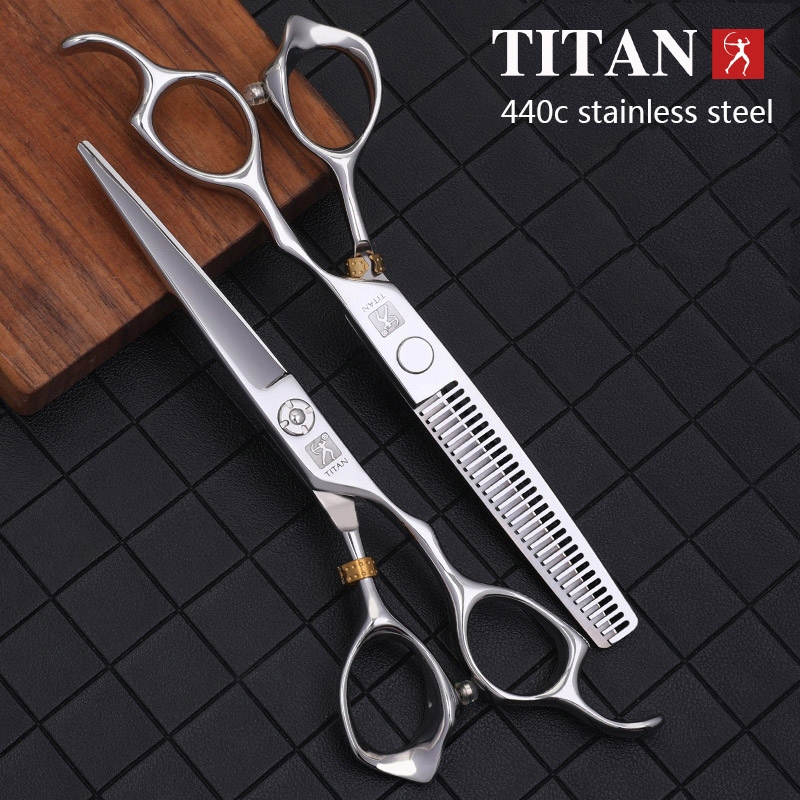 Tesoura De Cabeleireiro Profissional Titan De 6 Polegadas Salão Desbaste 440C Aço Inoxidável em Oferta na Shopee