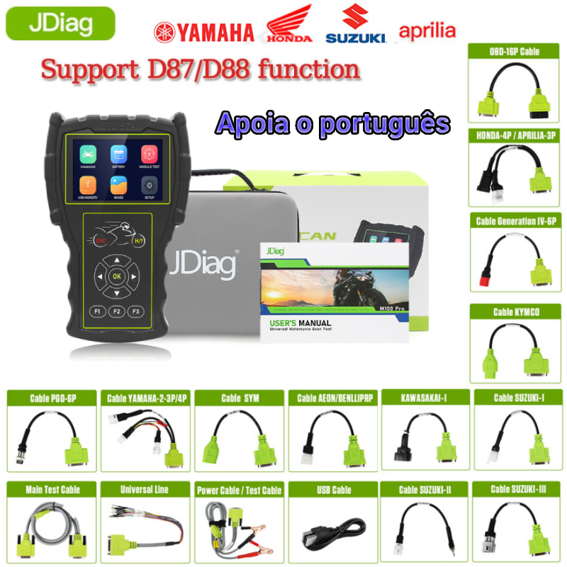 Apoio ao português JDiag M100 Pro Moto Nova Função Scanner D87 D88 CO Ajuste De Velocidade Ocioso ABS Teste TPS Diagnóstico EFI Testador De Motocicletas Versão Simples Ferramenta De Multilíngüe Marca em Oferta na Shopee