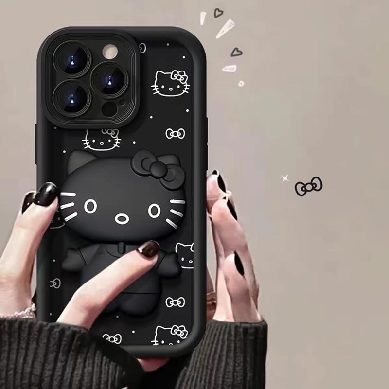 Para iPhone 17 Ar 16 11 15 14 13 12 Pro Max 7 8 Plus X XS XR Olá Kitty Espelho Suporte Caso De Telefone Bonito
