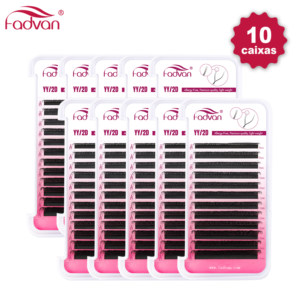 Fadvan 10PCS YY easy fan bloom Y eyelashes 0.07Extensão De Cílios Postiços Em Formato De Premium 4d / Maquiagem Y shape 8-15 mix