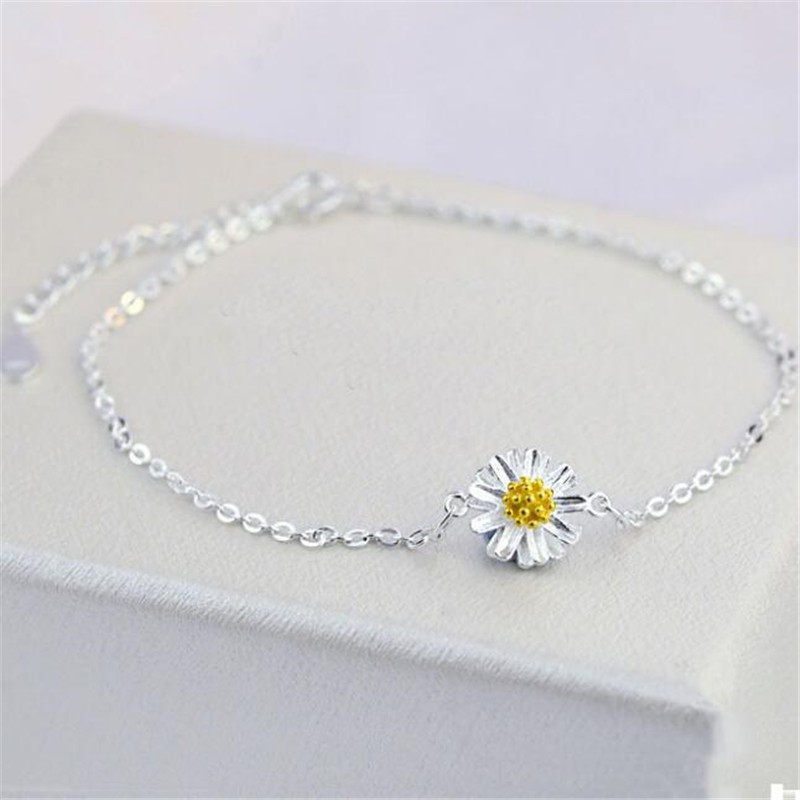 925 Sterling Silver Bracelet Moda Margarida Fresca Flor de Sol Sweet Flower Pulseira Estilo Feminino Criar uma Pulseira Prata Acessórios para Estudantes Namorada Presente CB035