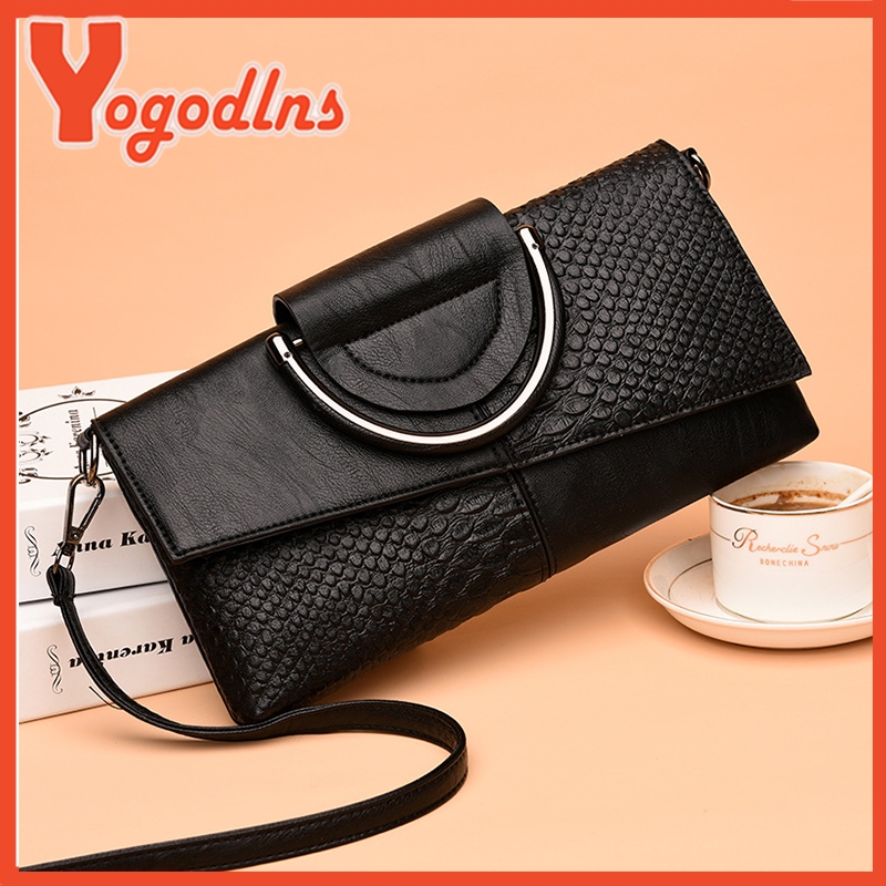 Yogodlns Retro Mulheres Crocodilo Padrão PU Couro Bolsas De Ombro Moda Sólida Preto Envelope Embreagem Crossbody Bolsa em Oferta na Shopee