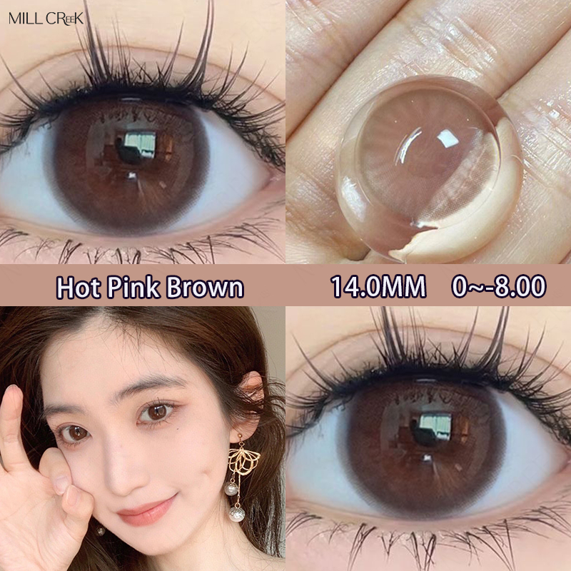 Milk Creek Brown Cosméticos Lentes De Contato Com Grau 6 Meses Use Pequeno Diâmetro Lente De Senhora Estudante Marrom Rosa 2pcs