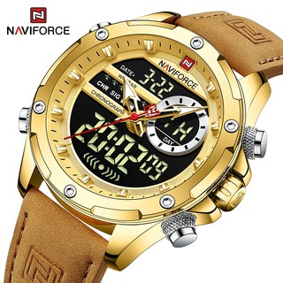 NAVIFORCE Relógios Originais De Luxo Para Homens Cronógrafo Desportivo Casual Alarme De Quartzo Relógio Digital De Couro À Prova D