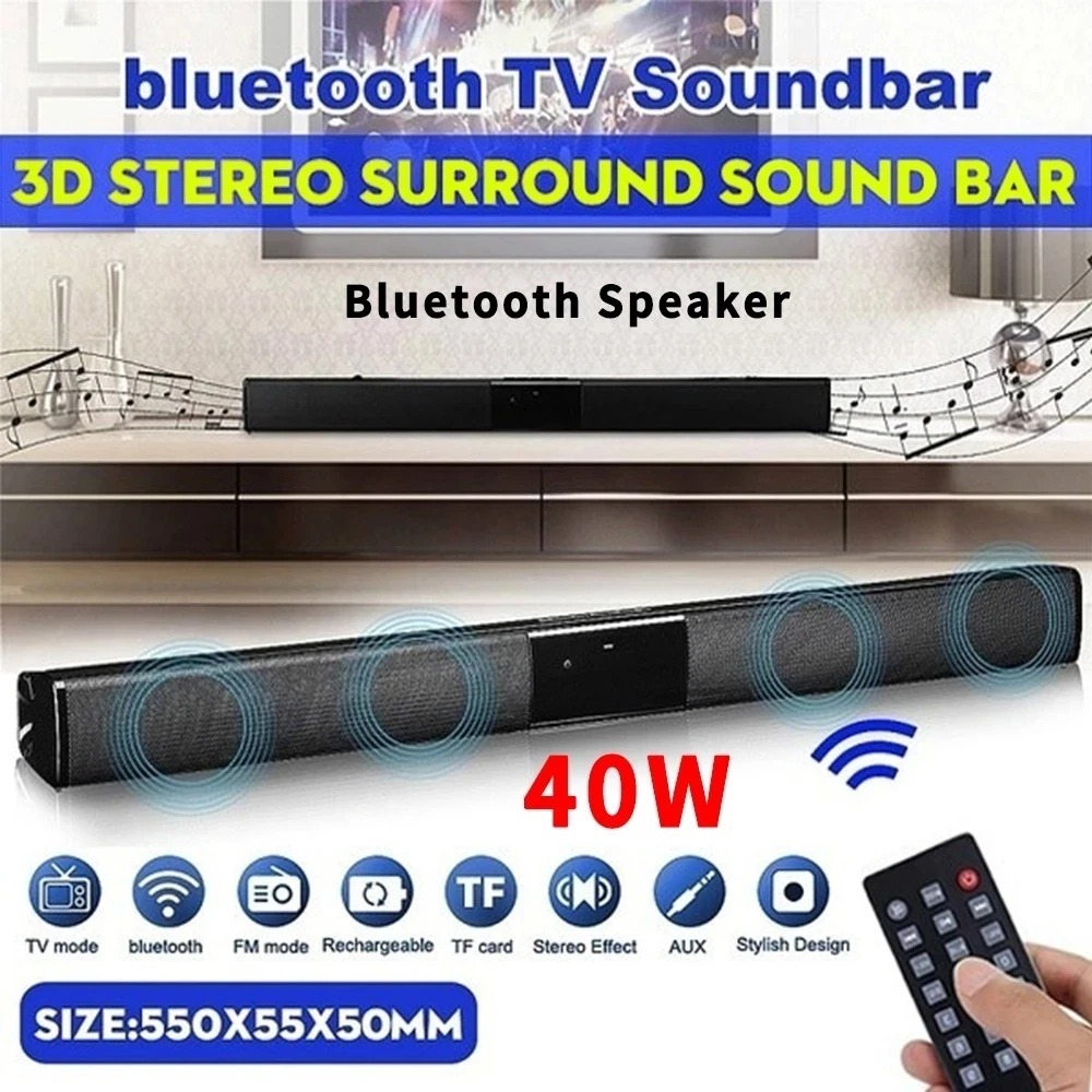 Caixa De Som 40W TV Portátil Compatível Com Bluetooth Alto-Falante Barra Coluna Sem Fio Home Theater Sistema RCA AUX Para PC