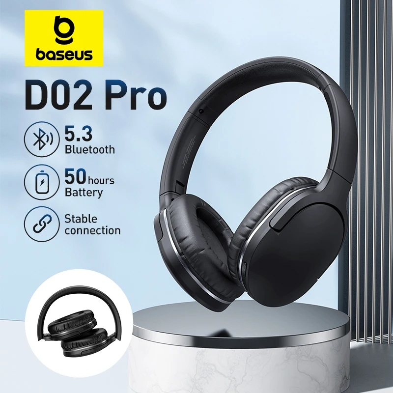 Fone De Ouvido Sem Fio Baseus Bowie D02  Pro de áudio espacial 3D Bluetooth 5.3 40mm driver dobrável sobre 70H