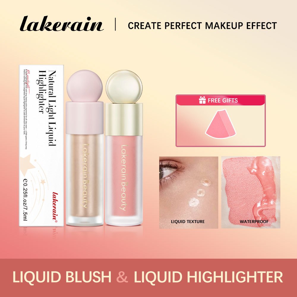 Lakerain Blush Velvet Matte liquid lasting Beauty + Highlighter , Maquiagem Natural E De Longa Duração