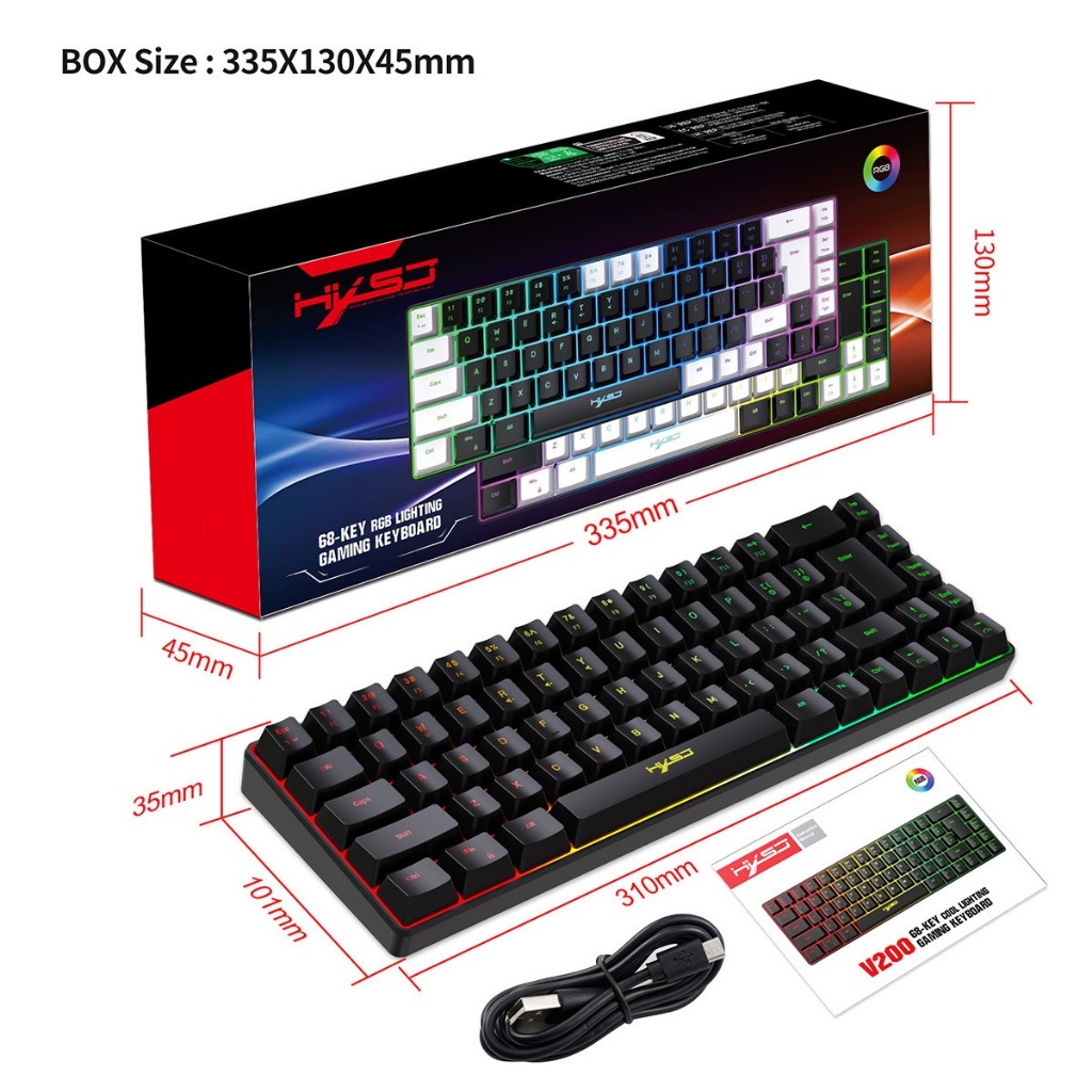 HXSJ V200 Teclado Com Fio K68 RGB Mecânico De Jogos Para