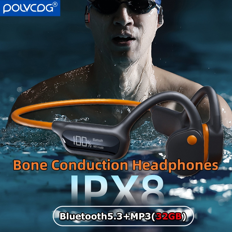 Polvcdg-X10 Digital LED 32G Fone De Ouvido De Condução Óssea De Natação 5.3fone Bluetooth Sem Fio À Prova D'água Com Microfone