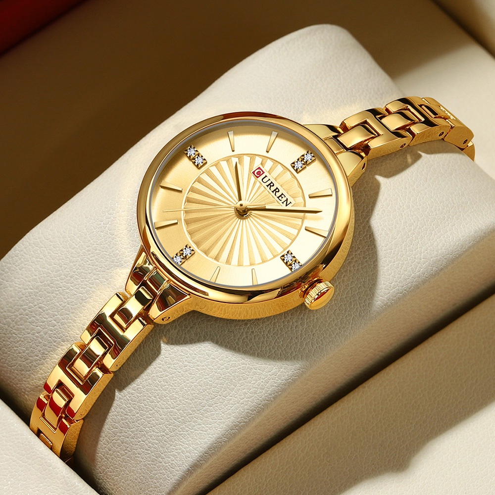 CURREN Novos Relógios Femininos Marca Original Aço inoxidável Ouro Moda de Luxo Simples Negócios Esportes Quartzo à prova d'água 9097 X - Watches