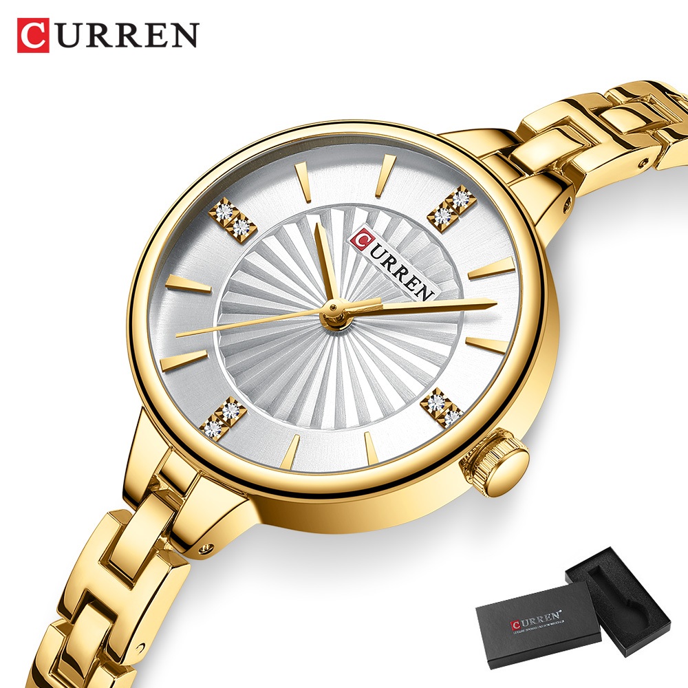 CURREN Relógio Marca Topo De Feminino Original Aço Inoxidável Genuíno À Prova D'água Moda Simples Versátil Empresarial Quartzo Analógico 9097 S