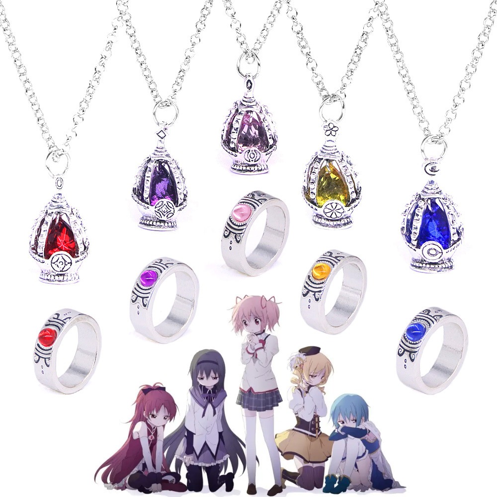 HW Colar De Alta Qualidade FLYTOP Puella Magi Madoka Magica Soul Gem + Conjunto Cosplay Anel