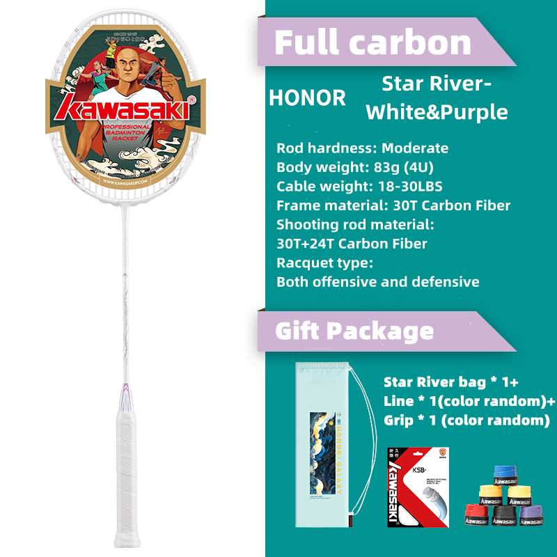 Raquete De Badminton Kawasaki Honor GALAXY 4U 18-30LBS Carbono Completo Ultraleve Profissional Adulto Masculino E Femini