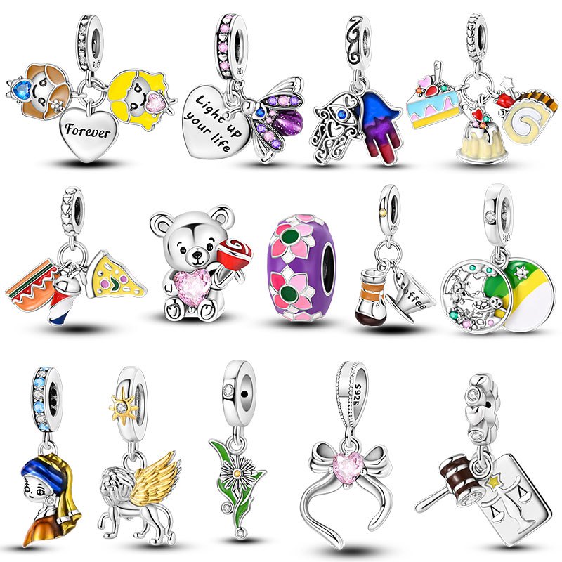 Senhoras moda pulseira grânulo charme S925 prata esterlina tartaruga coelho corrida pingente moda jóias presente DIY