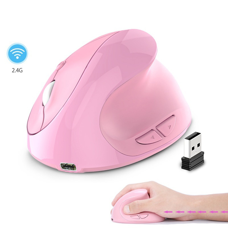 Jomaa Vertical Wireless Mouse 2.4G Ratos Ergonômicos Rosa Recarregáveis Para PC Laptop Windows