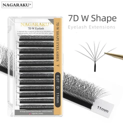 NAGARAKU 7D W Shape Premade Flower Eyelash Extensões De Pestanas De Luz Suave Natural Sete Folhas Densas Cheias