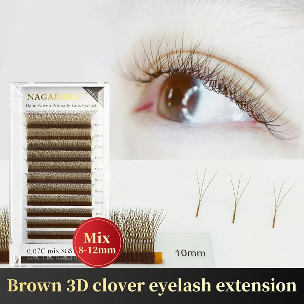 NAGARAKU Brown Flower Automático W Shape Bloom 3D Premade Ventiladores Extensões De Pestanas Individuais De Luz Suave Natural Full Dense