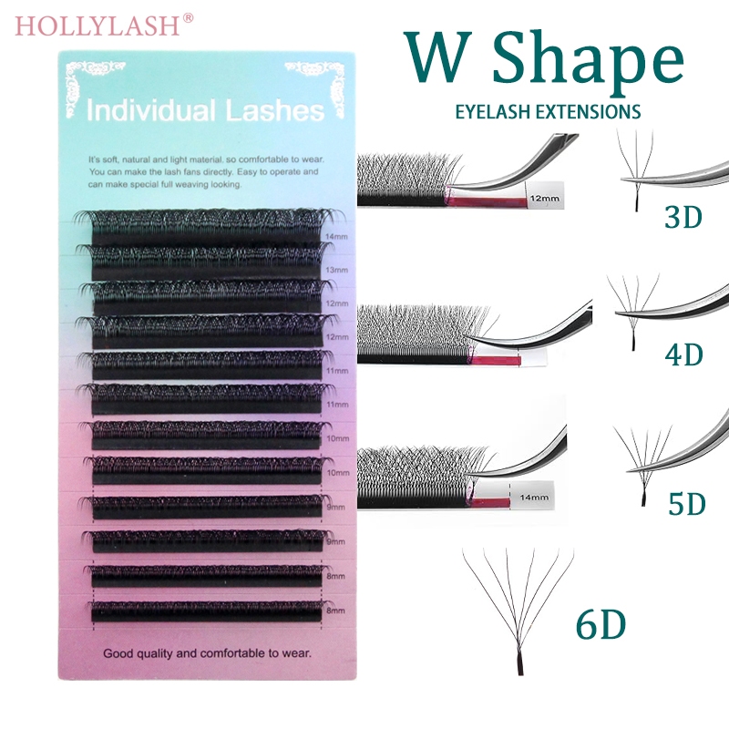 HOLLYLASH 3D/4D/5D/6D W Pestanas Falsas Ventiladores De Volume Pré-Fabricados 0.07mm C D Extensões De Fosco De Mink cilia