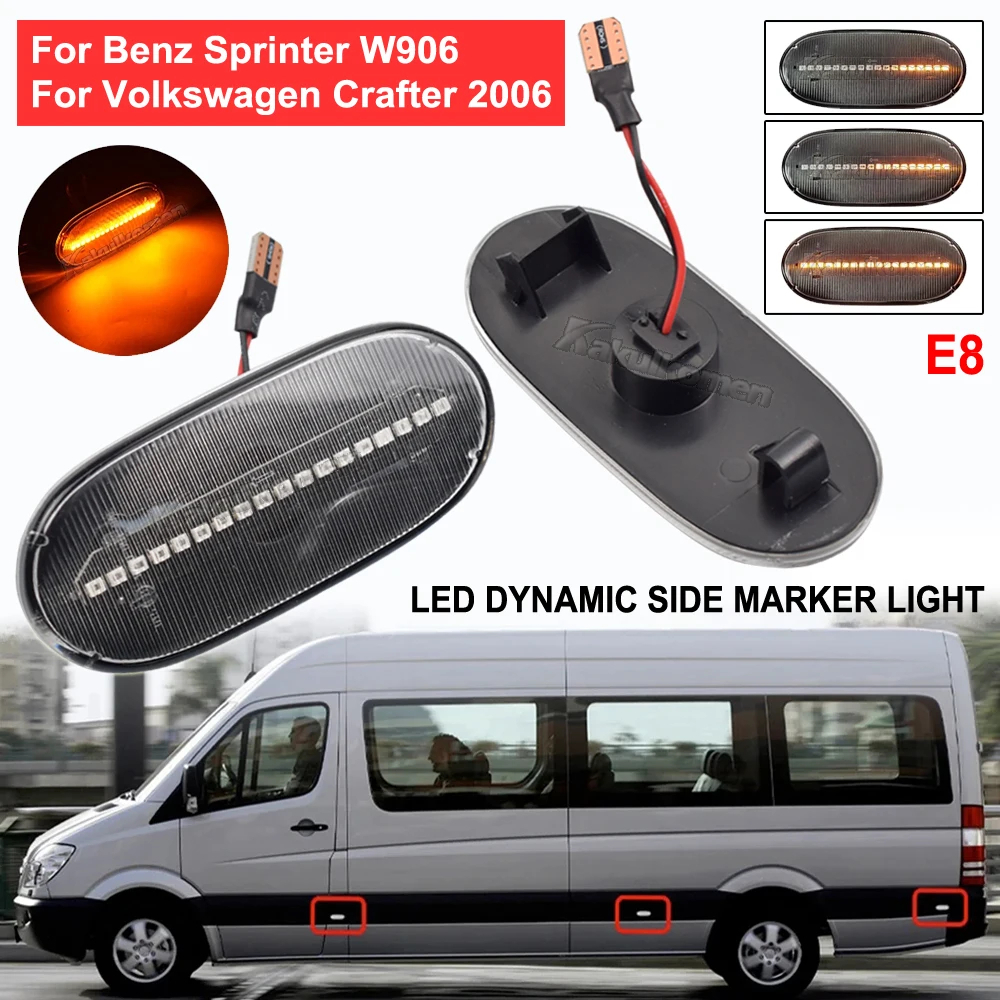 Adequado para Mercedes-Benz Sprinter W906 2006-2018 Luzes LED Luzes de sinalização lateral dinâmicas adequadas para Volkswagen Crafter Minibus 2006-2016 Autopeças