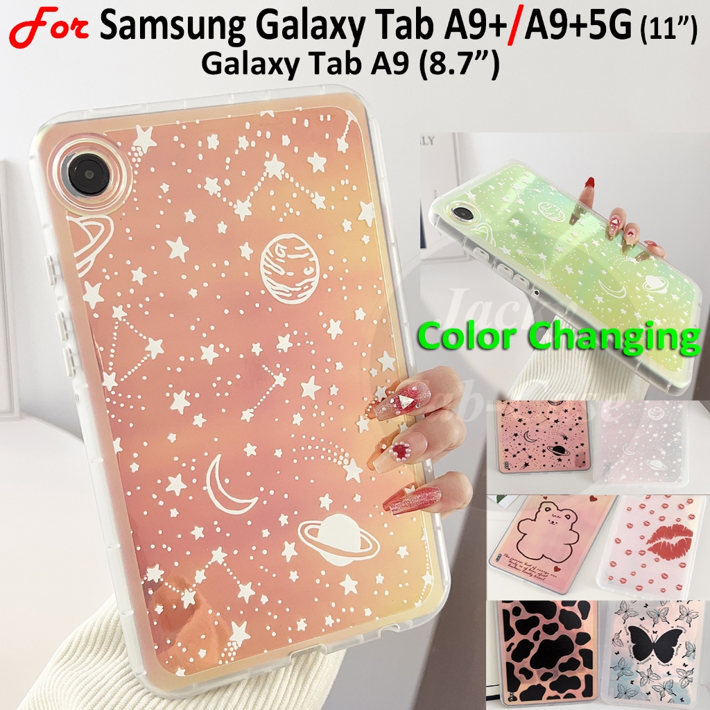 Para SAMSUNG Galaxy Tab A9 | A9+ | A9+ 5G Moda Laser Cor Mudando Padrão Case de Silicone Macio 8.7 " SM-X110 SM-X115 11.0 Polegadas SM-X210 SM-X215 SM-X216 X218 Capa De Silicone Macia À Prova De Choque TPU