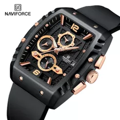 Relógio Analógico Multifuncional Preto NAVIFORCE 8025 De Silicone À Prova D'água De Quartzo