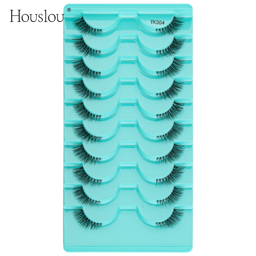 Houslou 10 Pares 3D Pestanas De Olho Alongado Meio Cílios Fofos De Raposa Fofo Mink Soft Eye Extension Reutilizáveis