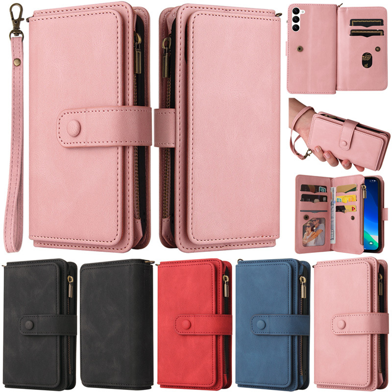 Capa Com Zíper Para Samsung Galaxy S25 Ultra S23 FE A35 A55 A15 A25 A05S S24 Plus S24 S24 + S25 Luxo Retro 15 Carteira D
