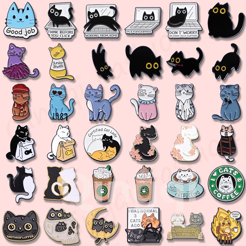 Engraçado Broche De Esmalte De Gato Cartoon Crachás Mochila De Animais Acessórios De Roupas Presentes em Oferta na Shopee